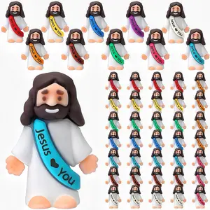 Original Design 100Pcs Mini Jesus Figures with Jesus Love You Slogan for Religious Party Favors Sunday School Baptism Gifts Home Decoration Ornaments Multicolor Rosary Cross Personalized Wording