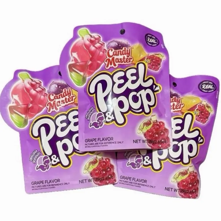 3 Pack Candy Master Peel & Pop Grape Peelerz 75g - Gummies Snack Peelable Gummy s outdoorfun Fruit