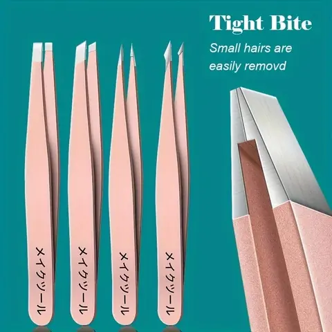 4pcs Precision Stainless Steel Tweezers Set, Home Beauty Tool, Beauty Care Tool, Multi-Use for Eyebrow, Facial Hair Removal, Small Hairs, Splinter & Eyelash Extension, with Different Tip Types
