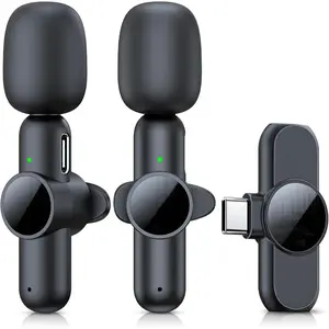 USB C Wireless Microphone for iPhone 15-16 /Android Phone, Utsund 2 Pack Lavalier Microphone Plug-Play, Mini Microphone Clip on Lapel Mic for Video Recording, Interview, YouTube, TikTok