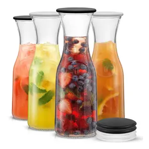 JoyJolt Hali Glass Carafe Bottle Pitcher with Lids, Set of 4