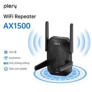 Plery WiFi 6 Repeater, AX1500 WiFi Extender Dual Band 2.4GHz & 5GHz Powerful WiFi Repeater with Ethernet Port for Home,Supports Repeater/Router/AP Mode, with 4 Antennas, Gifts, WPS