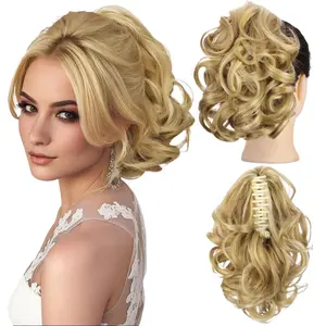 【Flash Sale】SummerVibes Claw Clip in Ponytails Extension for Women 9 Inch Curly Short Pony Tails Hair Extensions Classic Loose Wavy Hair Pieces Synthetic Hairpiece Natural Fluffy Synthetic