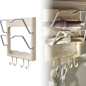 Wall-Mounted Hair Styling Tool Holder - 1 Count Punch-Free Hair Dryer & Curling Iron Organizer Rack - Bathroom Storage Shelf for Blow Dryer, Straightener & Curling Iron