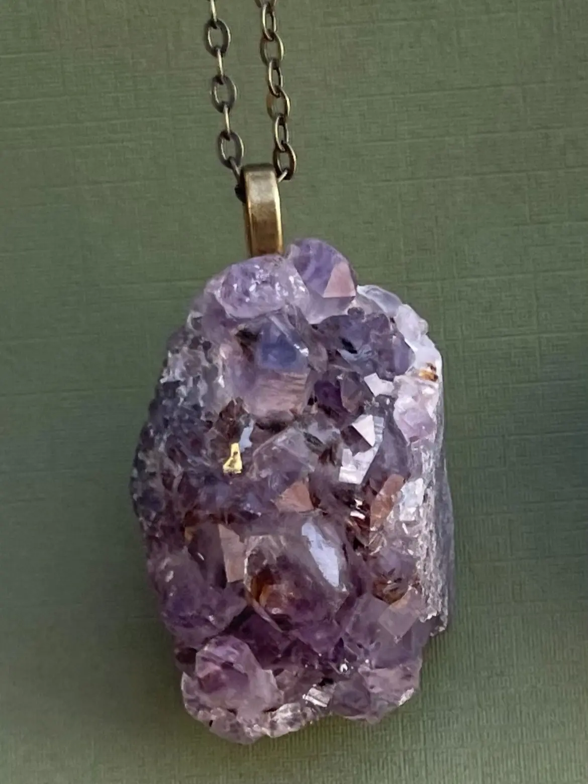 Stoner Macks Gem Shack Amethyst Geode Necklace - Natural Quartz Crystal Pendant on Brass Chain - Elegant Nature-Inspired Jewelry for Nature Lovers