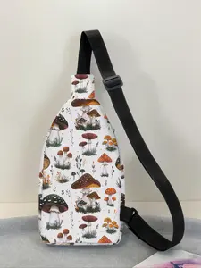 Women's Fashion Chest Bag with Adjustable Strap, Large Capacity Satchel Zipper Belt Bag, Mushroom Print, Durable Crossbody Bag for Travel Hiking