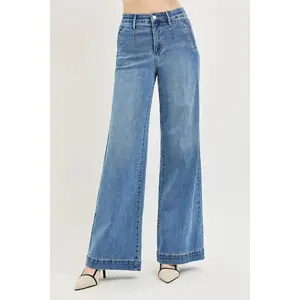 RISEN Tummy Control Elastic Band High Rise Wide Jeans