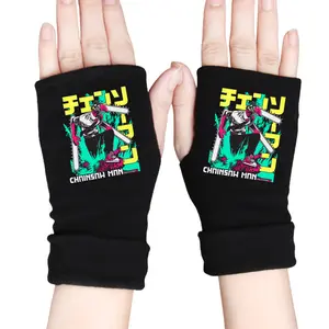 Chainsaw Man Gloves Chainsaw Man Anime Game Winter Warm Half-Finger Gloves for Men, Women, and Children