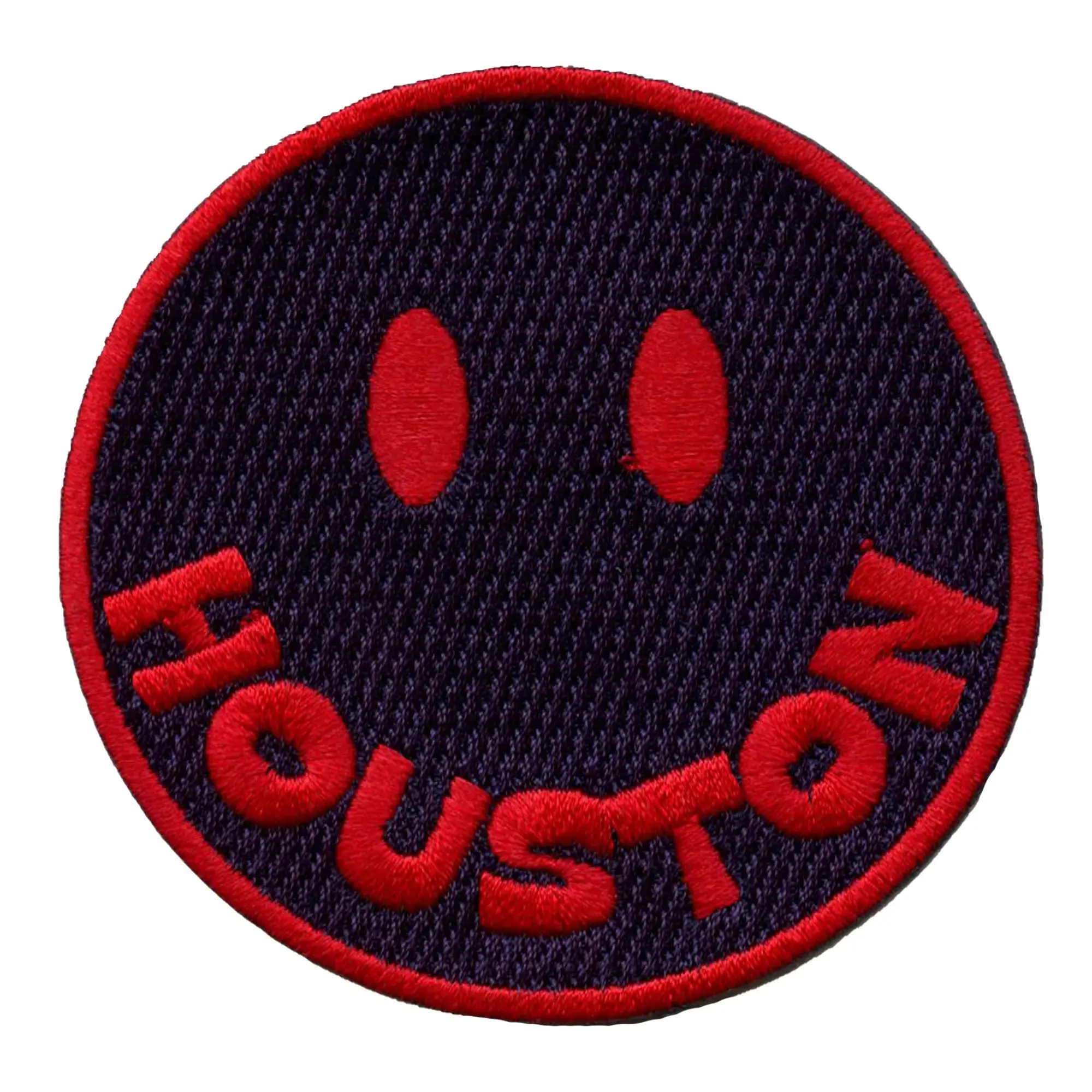Houston Smiley Face Patch Navy Blue/Red Embroidered Iron on