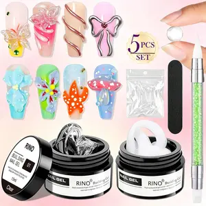 2PCS Clear 3D Sculpting Gel Non-Stick Hand Solid Builder 3D Nail Gel Art with Silicone Pen for 3D Modeling Nail Art Home Manicure DIY for Women