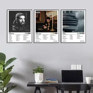 Combo 3-piece Drake/SCORPION/Take Care/Views music album cover canvas poster set, hip-hop R&B style, suitable for music lovers, modern art decor, bedroom and home office wall decoration, music room decoration, frameless.