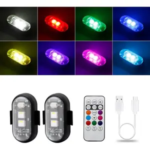 LECART High Brightness Wireless Led Strobe Lights 8 Colors Led Anti-Collision Lights with Remote Rechargeable Drone Strobe Lights Motorcycle Car Bike Flashing Light 2 Pcs