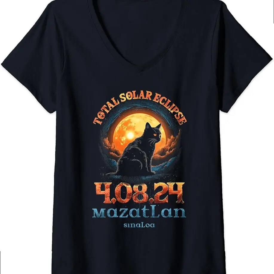 Womens 40824 Total Solar Eclipse 2024 Mazatlan Sinaloa V-neck T-shirt