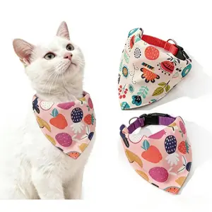Set Of 2 Pcs Cute Fruit & Floral Dog Bandanas | Adjustable Collar for Small to Medium Pets | Washable Scarf