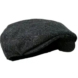 Men's Herringbone Wool Blend Tweed Newsboy Hat for Driving and Golf