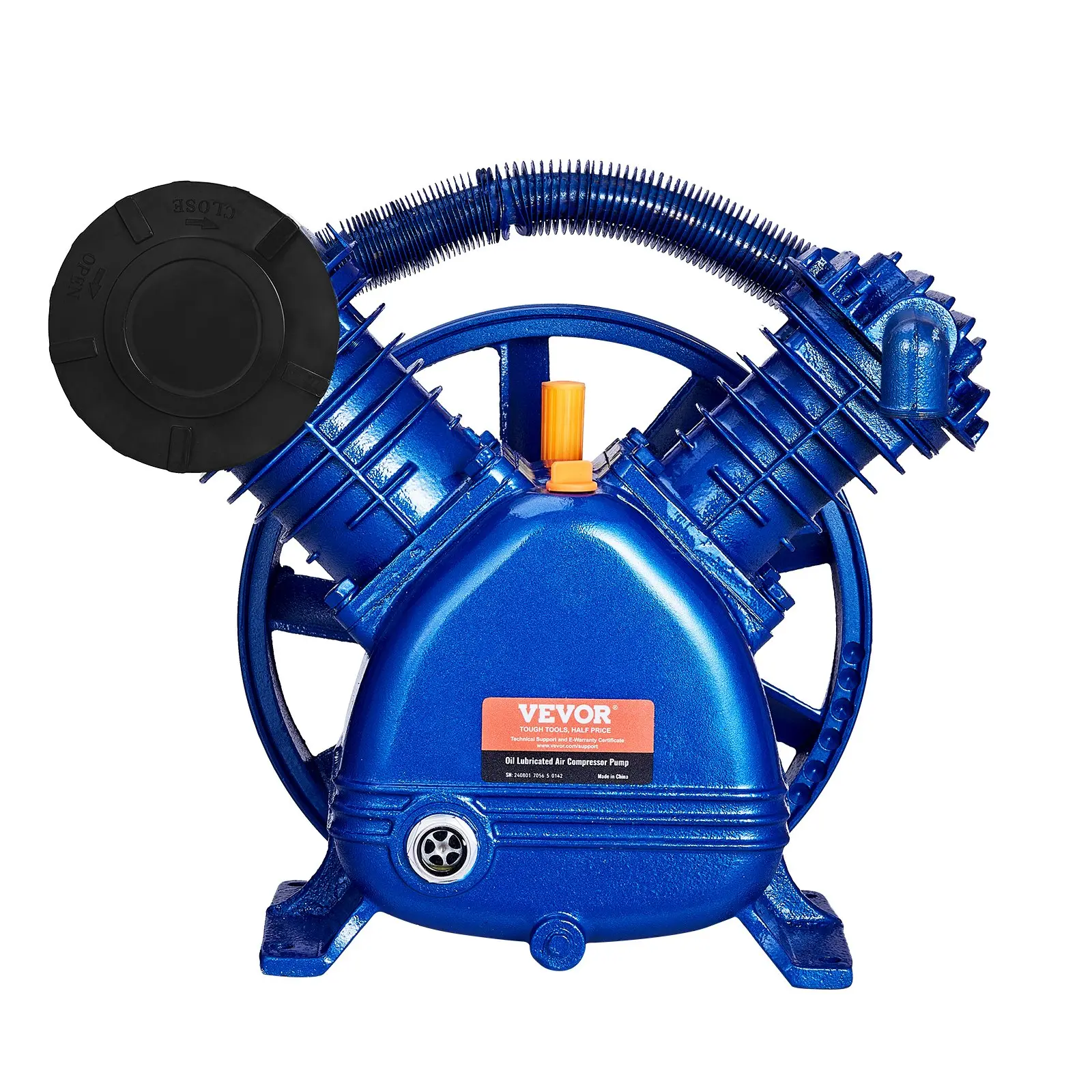 【Summerfinds】VEVOR Cast Iron Air Compressor Pump Head, 5.5HP Power, 5.75 CFM @ 90 PSI, Dual-Stage V-Type Twin Cylinder Oil-Lubricated Replacement, FB-2090/12.5, 58 Lbs/26.3 Kg, 16.7x11.8x16.5 in/425x300x420 mm, Max 185 PSI, for Home Decoration