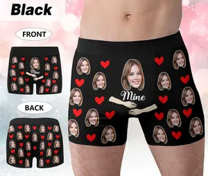 Custom boxer Briefs for Men Personalized Face Photo Print Underwear, Design Funny Anniversary Birthday Gift for Boyfriend Gift for Husband Customized Polyester Print Soft Spandex Stretchy ethika boxers psd girls