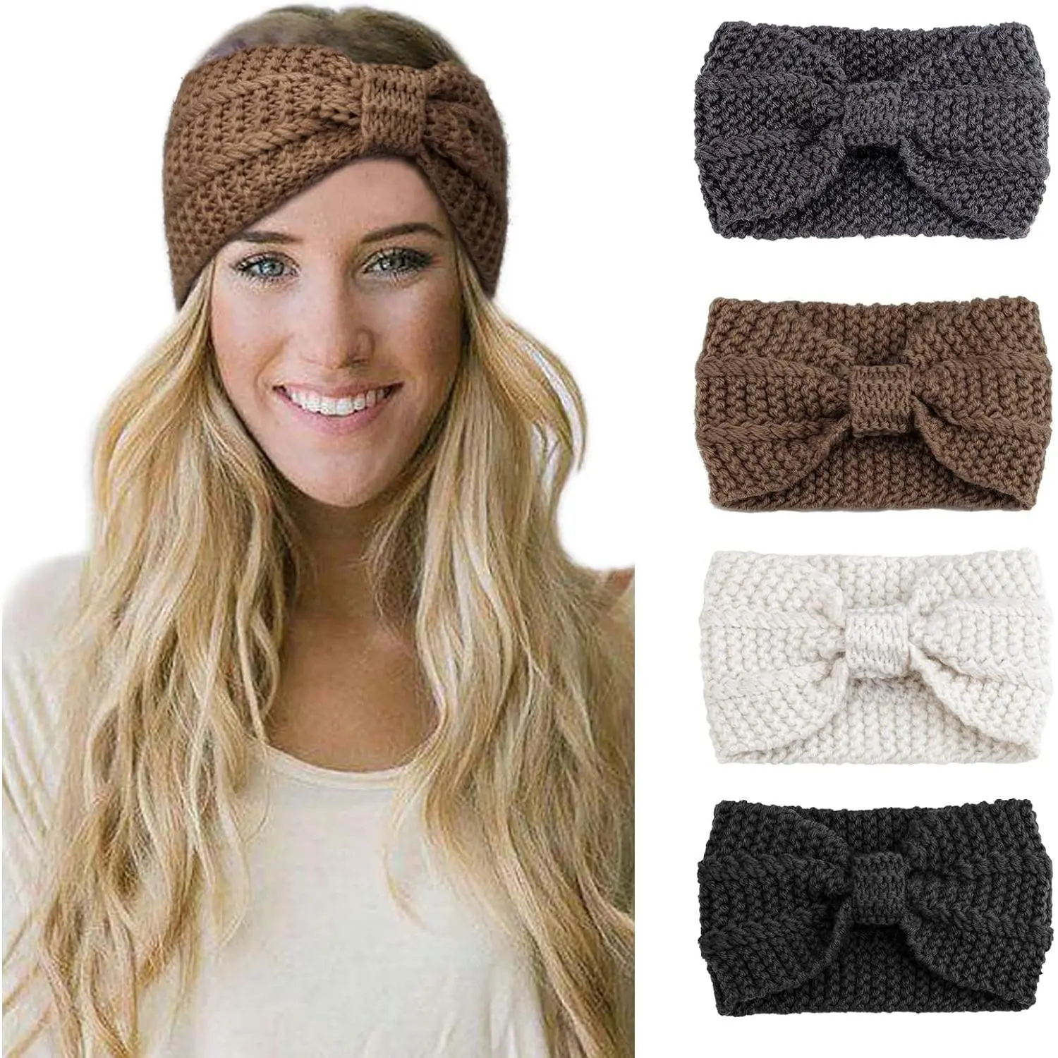 Winter Knit Chunky Headbands for Women Crochet Turban Knitted Ear Warmer  Wrap Winter Accessories 4 Pack