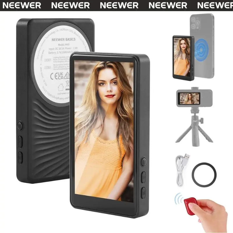 NEEWER M4B 4" Vlog Selfie Monitor Screen for iPhone, Magnetic Phone Back Camera Monitor, Wireless Connection, Bluetooth Remote,145mins Runtime,Type C Charging for Vlogging Live Stream