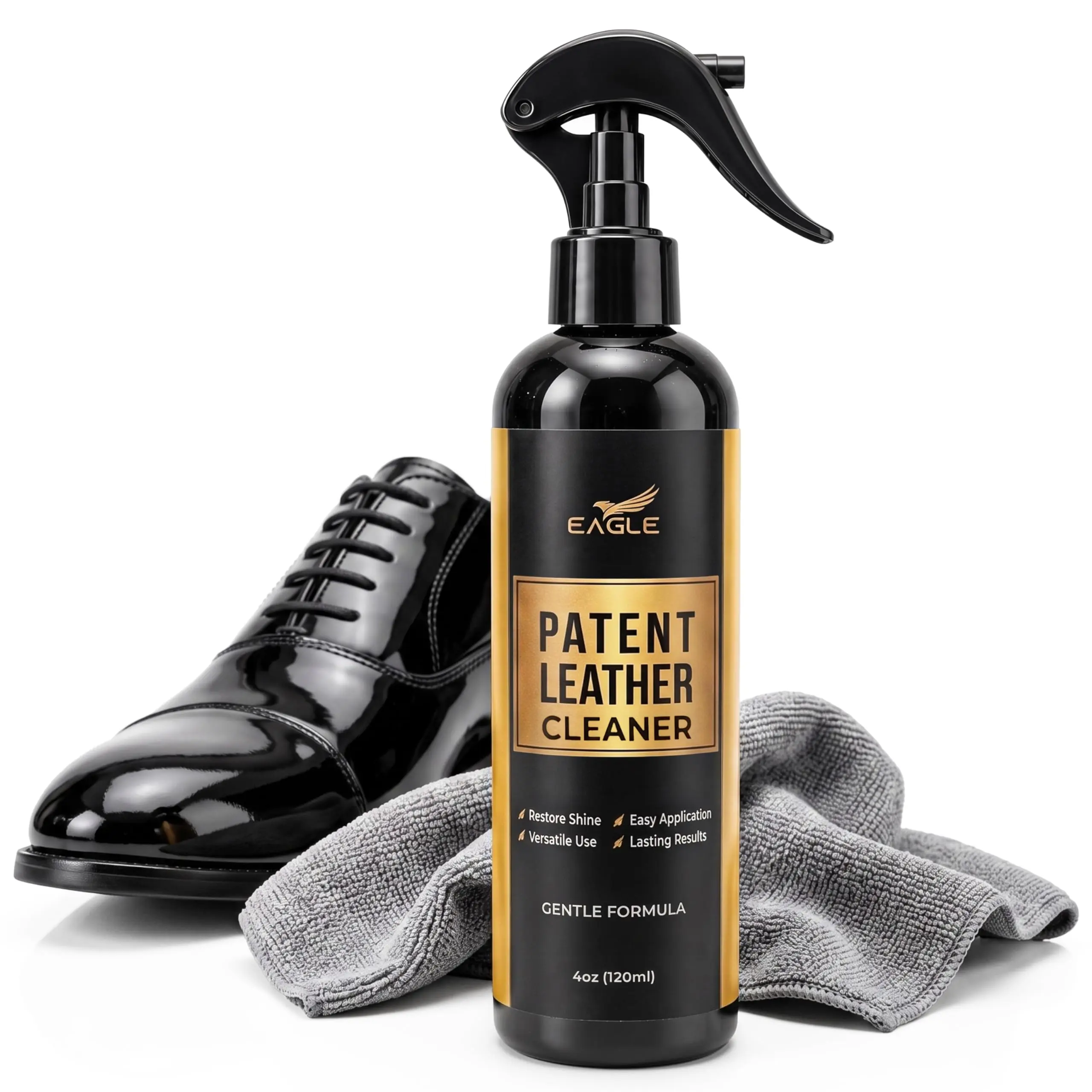 Eagle Patent Leather Cleaner for Shoes, Handbags & Accessories – Safe & Gentle Patent Leather Cleaner – Removes Dirt, Scuffs & Marks – Restores Shine & Gloss – Includes Premium Shine Cloth