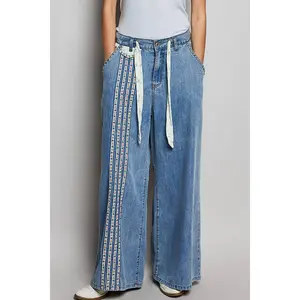 Darlene Pull On Floral Trim Buckle Back Pants (various colors)