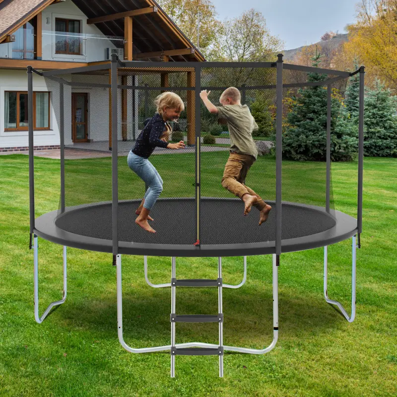 8FT / 10FT Trampoline with Safety Enclosure Net, Outdoor Trampoline with Heavy Duty Jumping Mat and Spring Cover Padding for Kids and Adults