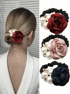 Vintage Classic Pearl Flower Hair Ties, Rose Flower Hair Rope Headwear, High-End Floral Hair Ties Valentine's Day Gift, Elastic Hair Accessory