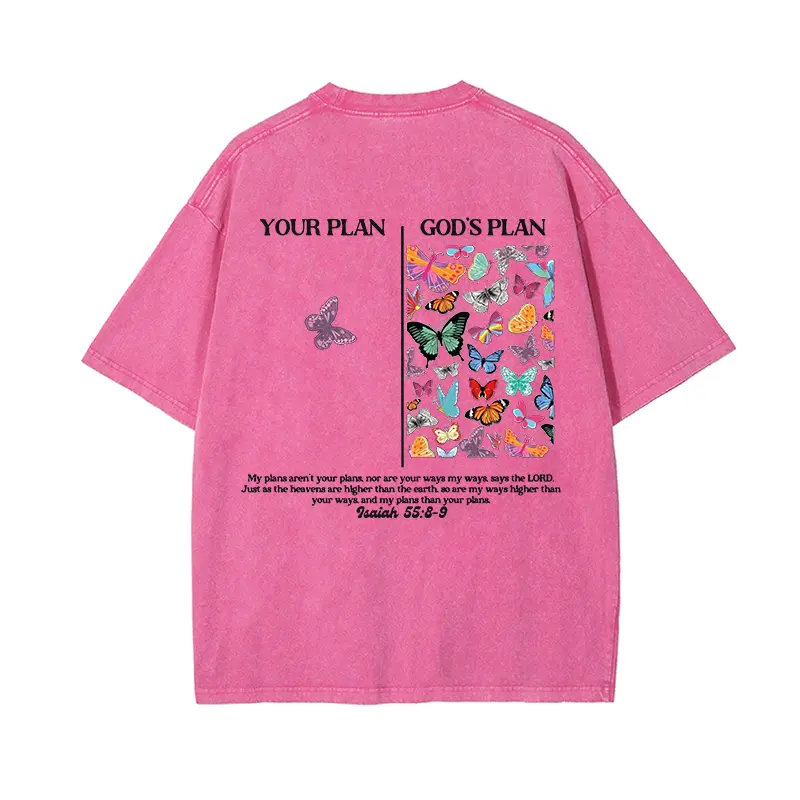 Women's God's Plan Unisex Short-Sleeve Round Neck Streetwear T-Shirt, Washed Breathable Lightweight Solid Cotton Fabric