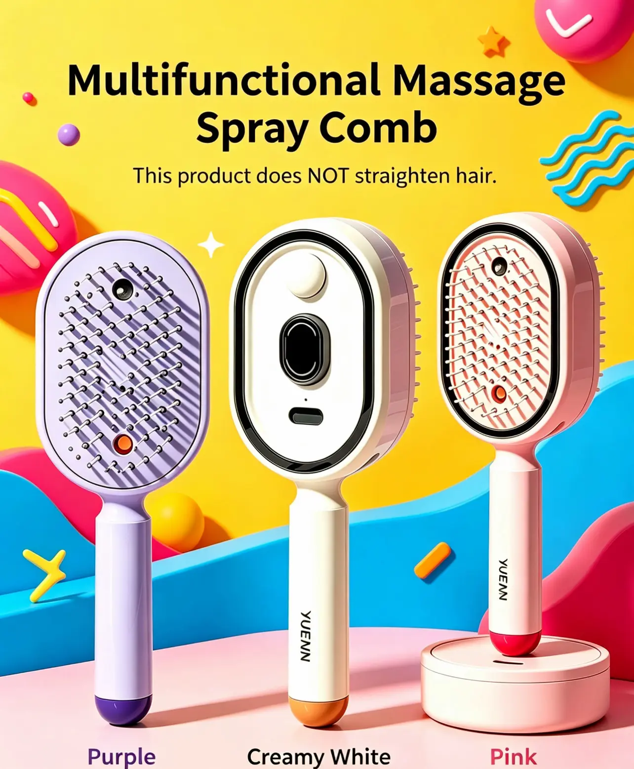 Electric Spray Air Cushion Massage Comb,3-in-1 Multifunctional Hairbrush-Nano Fine Mist Spary,Red Light Therapy,and Retractable Design,for Hair Care,Scalp Massage,Daily Styling
