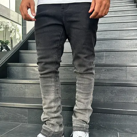 Men's Slim Fit Elastic Straight Leg Trendy Distressed Denim Jeans, Vintage Washed Distressed Gradient Street Style, All-Season Fashion Pants, Streetwear