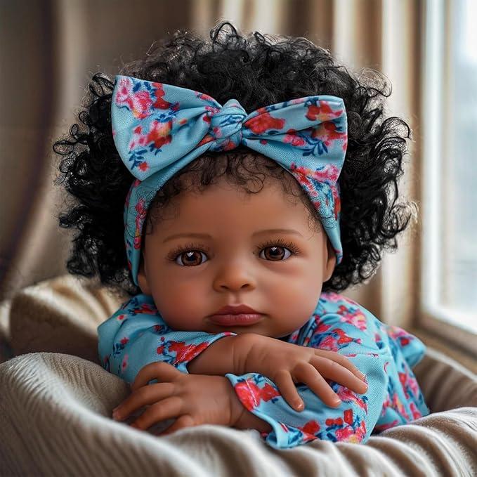 Babeside Newborn Real Life Reborn Baby Doll Dark Skin Black African American Toddler Doll Laney with Cloth Body for Kids Age 3 Rebornbabydoll