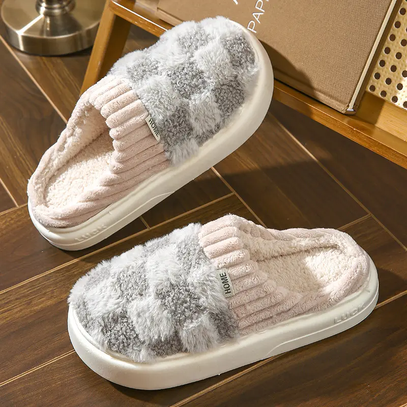 Cotton slippers for women, anti slip cashmere for warmth, monthly slippers for indoor home, cute and fluffy cotton mop walking shoes Rubber Girl slipp