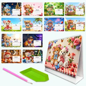 【New Arrival】2027 Teddy Bear Diamond Painting Calendar Kit - DIY Handmade Desk Calendar Rhinestone Art, Complete Diamond Painting Kit with Tools, Thoughtful Christmas Gift for Home & Office Deco