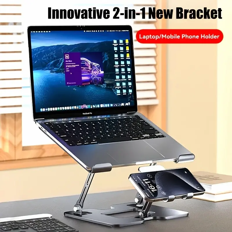 Laptop Stand, 2-in-1 Computer And Mobile Phone Stand, Adjustable, Computer Stand - Ergonomic, Suitable for Office And Home Use, Folding Design, Heat Dissipation, Suitable for 10-16-inch Laptops.