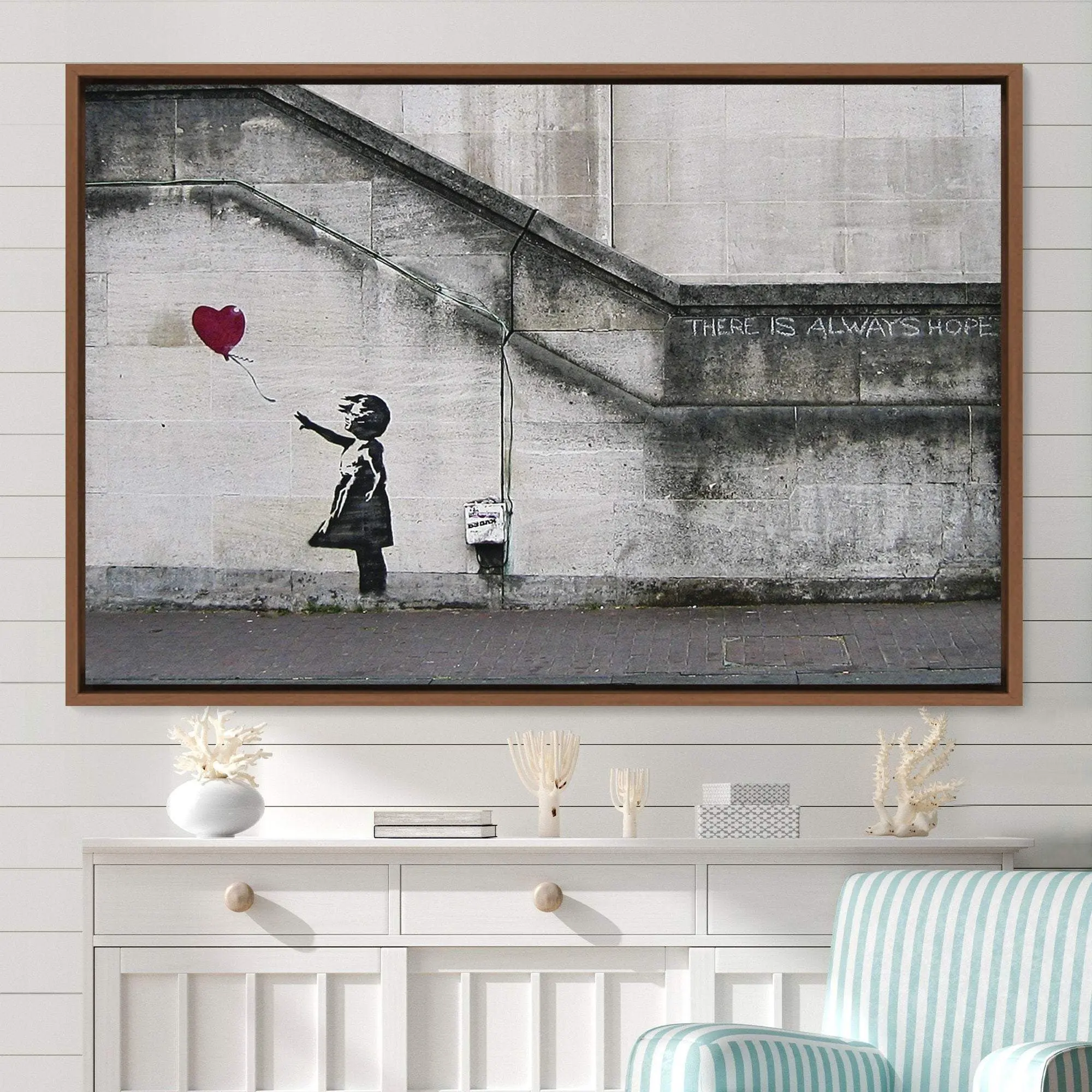 Banksy There is Always Hope Girl with Balloon Graffiti and Street Art Illustrations Canvas Art Print, Frame Large Wall Art, Gift, Wall Decor