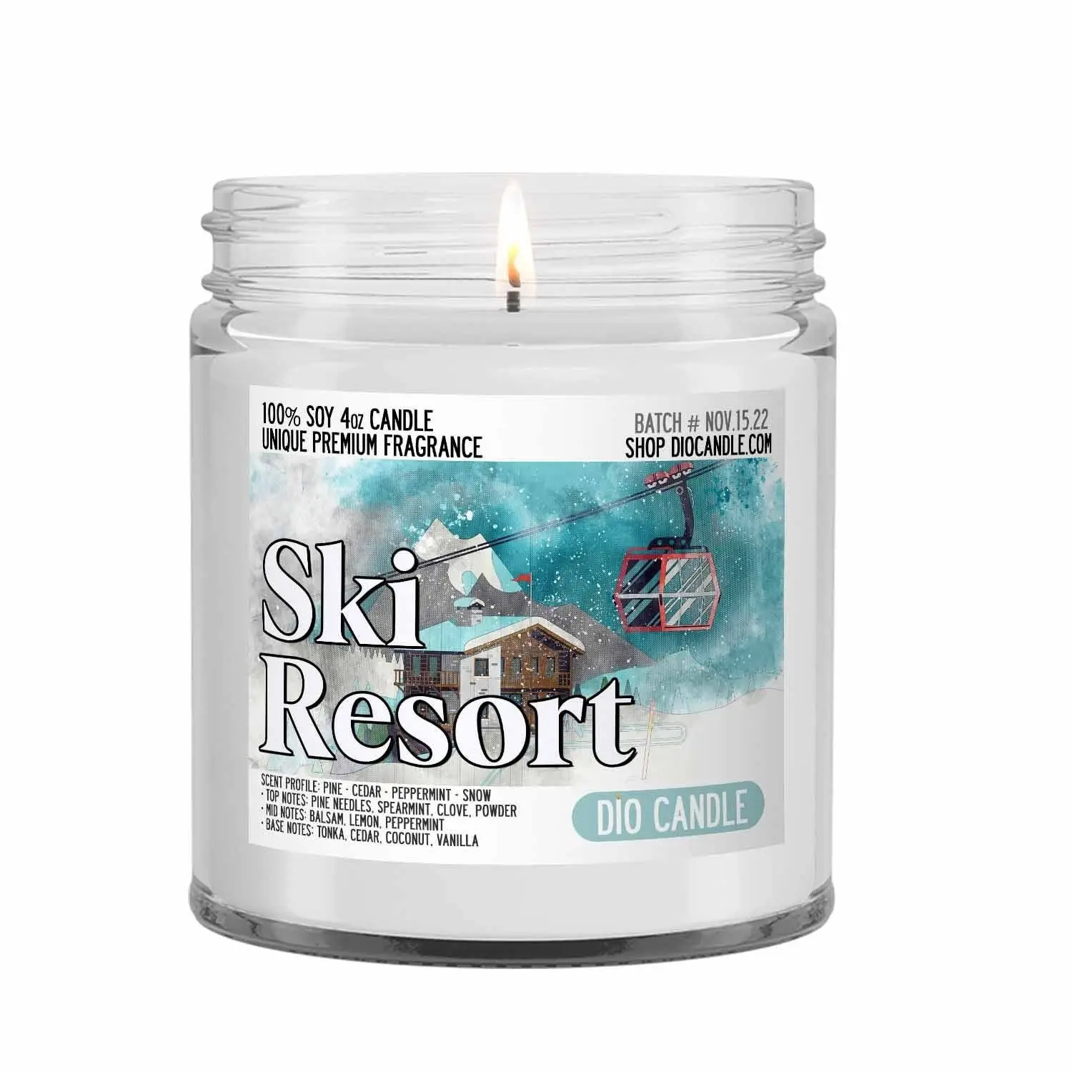 Winter Candle - Ski Resort Scented - Smells Like Pine, Cedar, Peppermint and Snow - Dio Candle