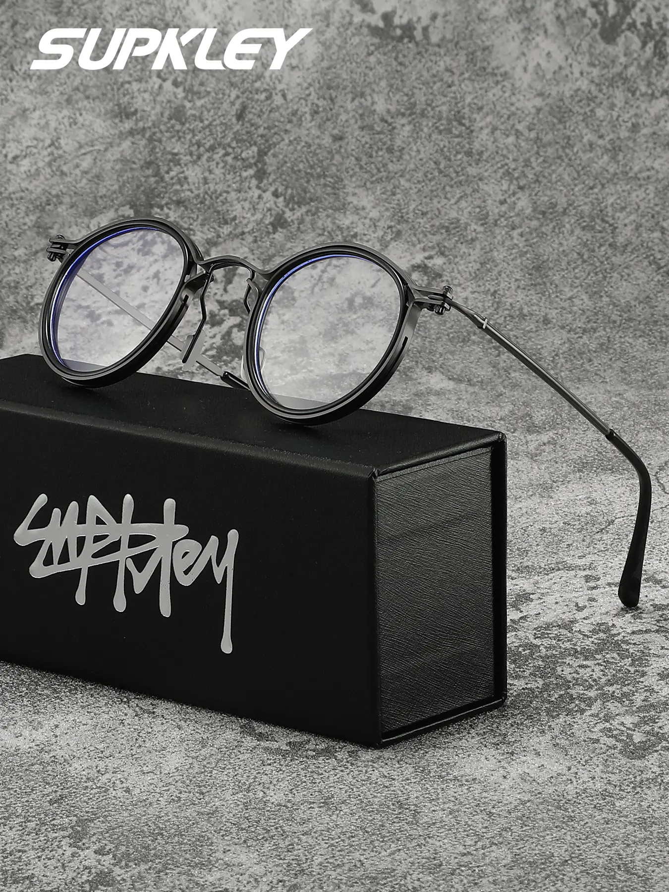 SUPKLEY Classic And Comfortable Colorless Transparent Lenses Men's Round Retro Full Frame Glasses Fashionable Decoration Daily Gift Brand Packaging