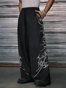 Black Gothic Thorn Graphic Baggy Pants | TikTok Viral Oversized Streetwear Sweatpants | White Edgy Dark Aesthetic Print Bottoms | Heavyweight Cotton Unisex Joggers | 2025 Trendy Emo Gothic Outfit Essential | Bold Statement Piece for Street Style Fits