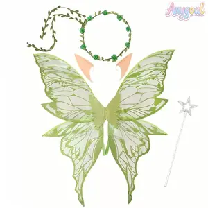 Anygoal Women's 4-Piece Fairy Costume Set,8 Color Options,  Shiny Foil Paper Rainbow Wings Flower Headband Elf Earrings, Elf Ears and Star Wand, Lightweight Fairy Accessory for Halloween, Cosplay, Themed Parties and Photo Shoots summervibes