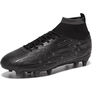 Men and Women Soccer Cleats High Top Football Boots Lightweight Lace Up with Grip Studs for Training and Matches
