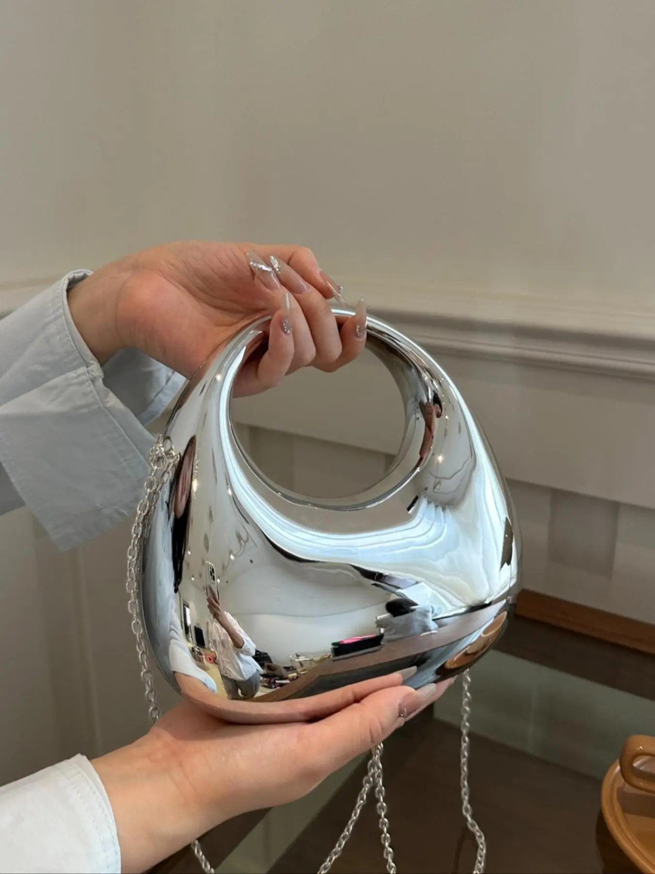 Fashionable Solid Color Evening Bag, Fall New Women's Elegant Chain Strap Metal Texture Designer Bag for Party, Casual Trendy Versatile High-quality D