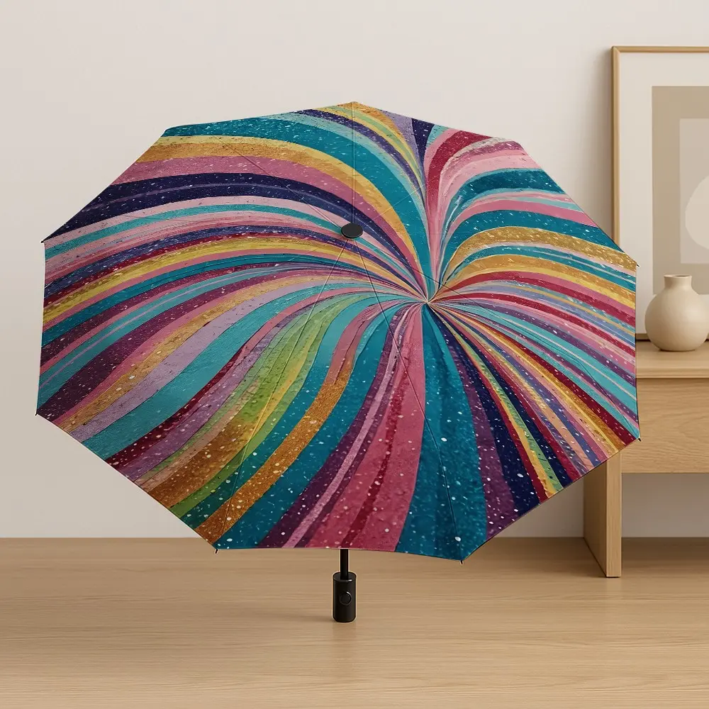 Auto Folding Rainbow Umbrella, Lightweight Compact Travel Umbrella, 8-Rib Strong Frame, Unisex, Halloween & Christmas Gift, Portable Outdoor Accessory
