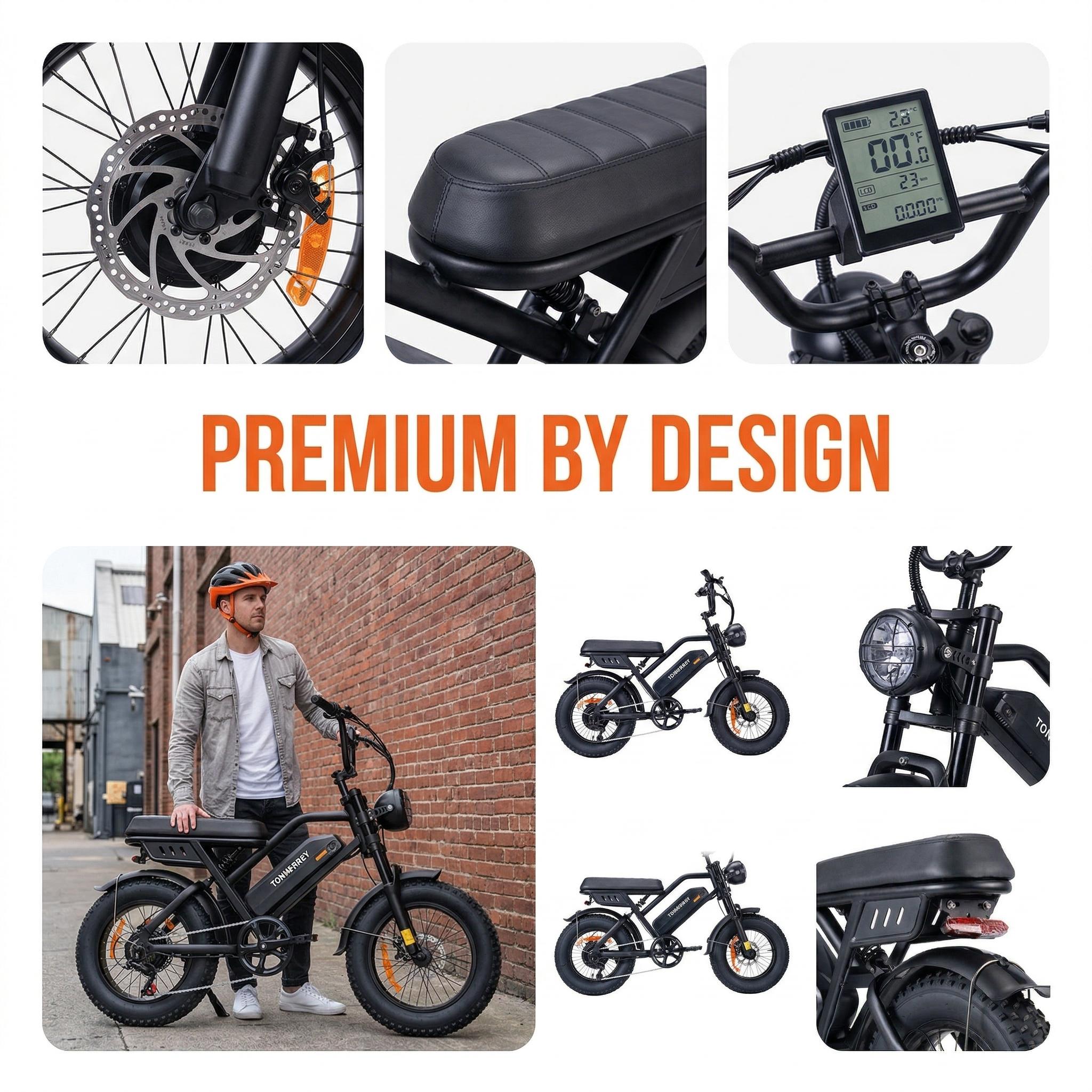 Off-Road Electric Bike 21.6mph High Speed 50-56Miles Range 48V15.6Ah 16*4 Fat Tire 58Nm Front Suspension Carbon Steel Black all-terrain adult