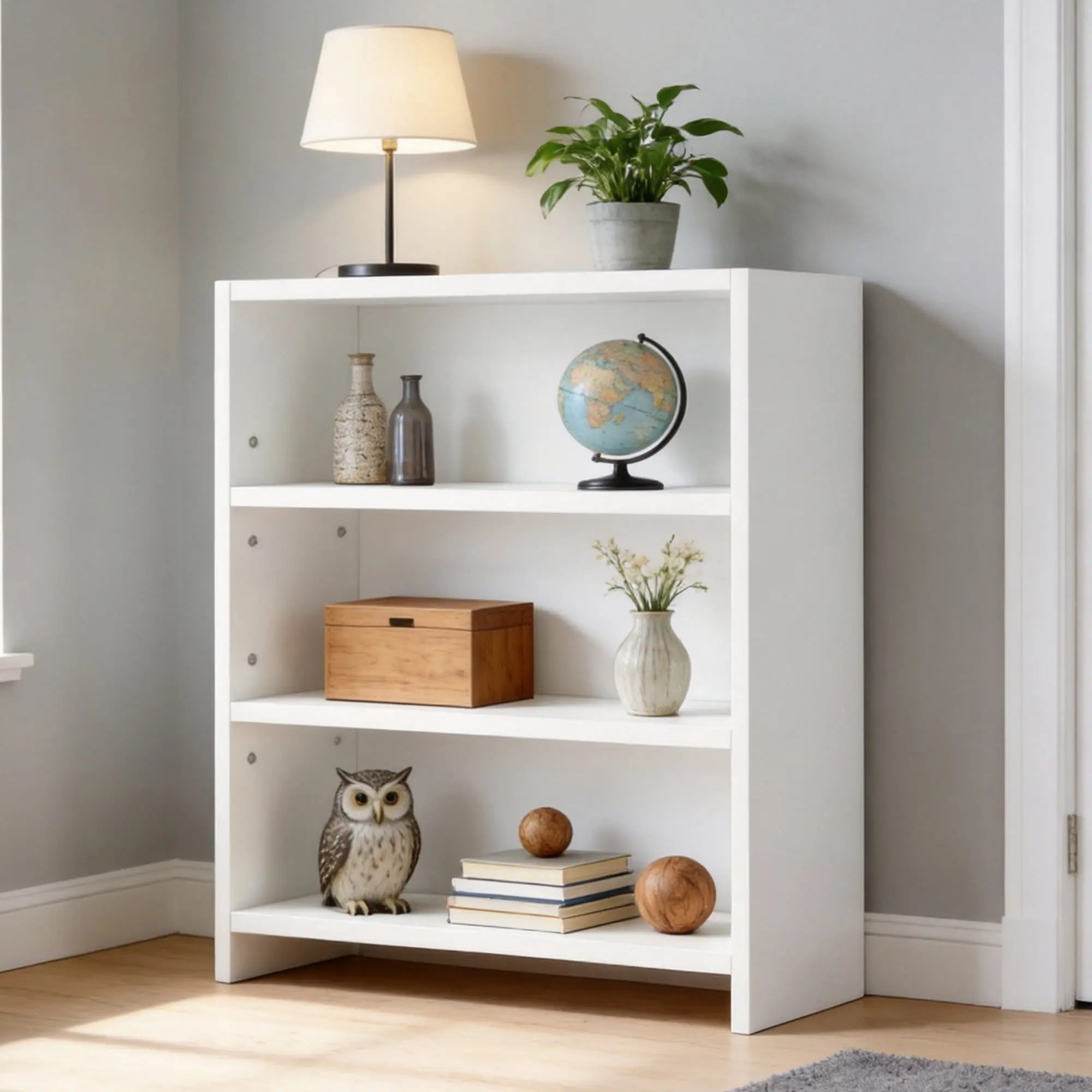 White Wood 3-Tier Adjustable Freestanding Bookcase, 88lbs Load Capacity Open Storage Shelf Display Rack for Bedroom, Home Office