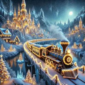 5D DIY Full Drill Round Diamond Painting - Diamond Art Kit Snowy Castle Train Mosaic, Canvas - DIY Decorative Painting, Home Wall Decor, Suitable for Halloween and Christmas, Birthday and Anniversary Gifts, Diamond Art Tools