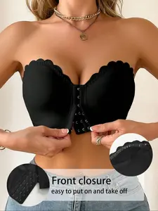 Women's Sexy Front Buckle Bralette, Comfortable Push-Up No Underwire Breathable Mesh Strapless Daily Wear, Casual Lined Ladies' Bras