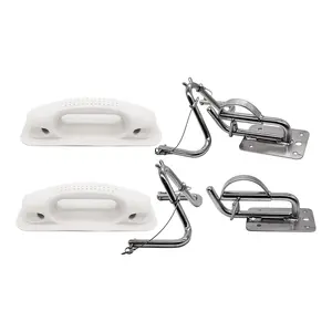 MARINE CITY 2 Pcs Quick Release Snap Davit Set 304 Stainless Steel 150 lb Capacity White Handle Pads Mounting Hardware Included for Boats