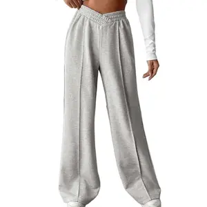 Cherie Code Women's Wide-Leg Sweatpants - High Waist, Cotton Blend, Casual Lounge Pants with Stretch Waistband Grey M