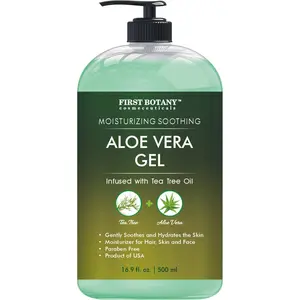 Aloe vera gel from 100 percent Pure Aloe Infused with Tea Tree Oil - Natural Raw Moisturizer for Hand Sanitizing Gel, Skin Care, Hair Care, Sunburn, Acne & Eczema - 16.9 fl oz | 500 ml