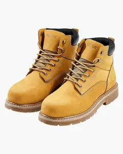 VEVOR Steel Toe Work Boots, US Size 12, Waterproof Work Boots for Men, Slip-Resistant Work Boot, Lightweight and Breathable Rubber Sole Mens Boots for Industry Construction, Brown Yellow